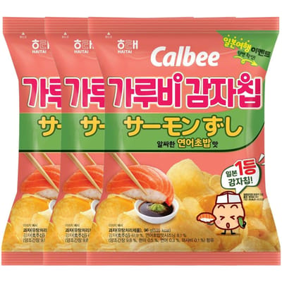 Haitai Calbee Chips de Pommes de Terre Saveur Sushi au Saumon Snack Croustillant Salé 96g x 3 Paquets