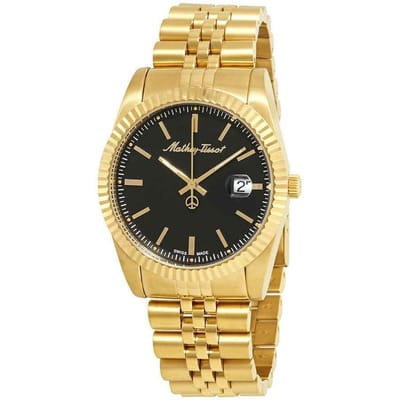 Mathey-Tissot Mathy III Goudkleurig Roestvrij Staal Zwarte Wijzerplaat Kwarts H810PN Herenhorloge zwart