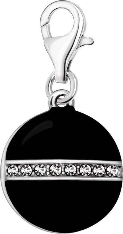 Quiges – 925 - Zilver – Charm - Bedel - Hanger - 3D Bol Zwart met Zirkonia - met – sterling - zilver - karabijnslot - geschikt - voor -Bedelarmband HC067