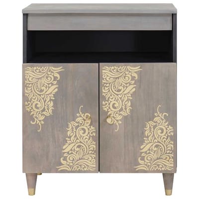 vidaXL - Dressoir - Grijs - en - Goud - 60 - x - 33 - x - 75 - cm - Massief - Mango - Hout