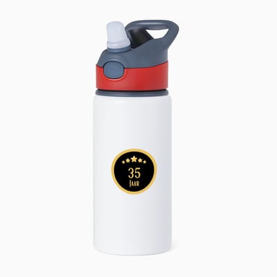 Hacebo® - 35 jaar waterfles met rietje rood - iemand die 35 jaar is geworden of 35 jaar lang een relatie hebben of getrouwd zijn - verjaardagscadeau - verjaardag - cadeau - kado - geschenk - gift - relatie - trouwdag - water fles - 650ML