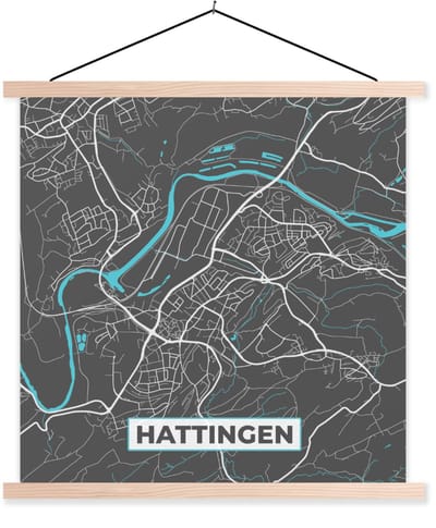 Posterhanger incl. Poster 120x120 cm - Schoolplaat - Stadskaart – Hattingen – Duitsland – Plattegrond – Kaart - Textielposter - Blanke latten - Stadskaart