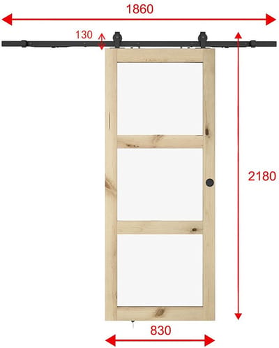 Vente-unique Schuifdeur met opbouwsysteem in hout en matgehard glas - 3 ramen - H205 x B83 cm - ACOSTA II