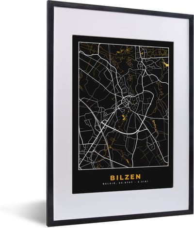 Fotolijst incl. Poster - Stadskaart - Bilzen - Goud - Kaart - Plattegrond - 30x40 cm - Posterlijst