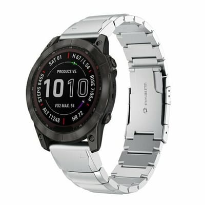 By Qubix - Geschikt voor Garmin bandje - 22mm Quickfit - Stainless steel schakelband - Zilver - Geschikt voor Garmin Instinct 3 / Instinct E - 45mm