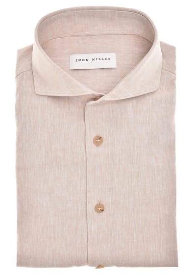 John Miller Overhemd Solid Color Linnen Cutaway Collar Sandy / male