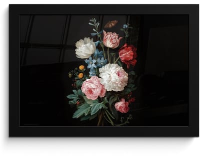 Poster in lijst - Fotolijst 30x20 cm - Posters - Boeket - Kleurrijk - Klassiek - Posterlijst zwart - Decoratie - Wanddecoratie woonkamer - Muurdecoratie slaapkamer