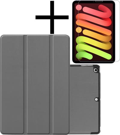 Hoes - Geschikt voor Apple iPad Mini 6 (2021) - 8.3 inch - 6e Generatie - Met Screenprotector - Trifold Bookcase - Hard Cover - Hardcover Book Case - Tablet Hoesje - Grijs