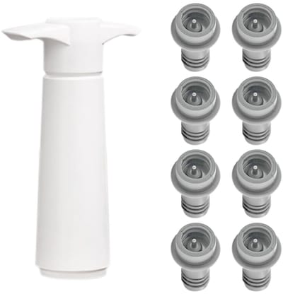 Dailygoods- Vacuümpomp - Wijnaccessoires - 1 stuk - 8 Wijnpluggen - Roestvrij Staal - Siliconen - Eenvoudig te bedienen - Wijnpomp