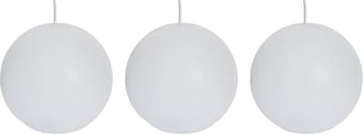 Spaas rustieke bolkaars - wit - 3x - D8 cm - 24 branduren - ronde kaarsen