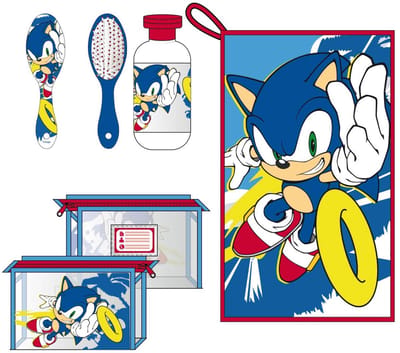 Sonic the Hedgehog Verzorgingsset – Toilettas, Drinkfles, Haarborstel en Handdoek – Officieel Gelicenseerd