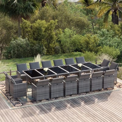 vidaXL - 17-delige - Tuinset - met - kussens - poly - rattan - grijs