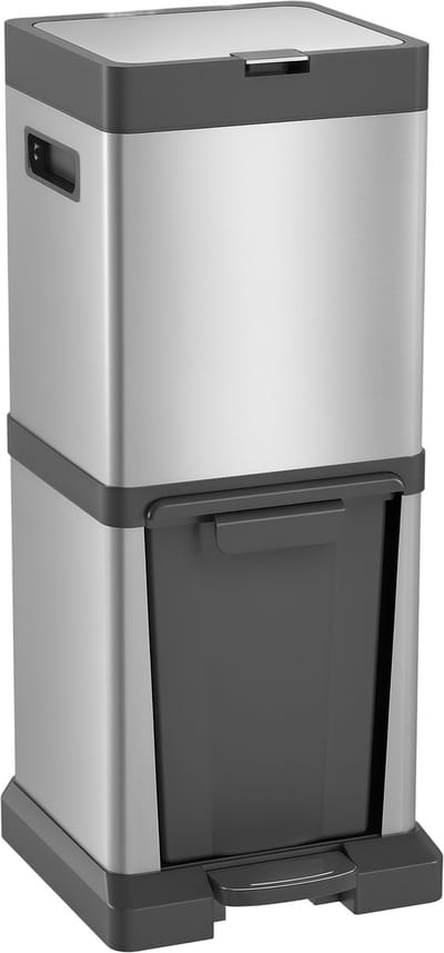 Pedaalemmer van 20+14 liter met deksel-kantelbaar compartiment-uitneembare binnenemmer - roestvrij staal-32-5 x 31-5 x 78 cm-zilver