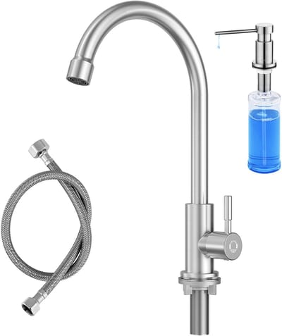CECIPA Max Koudwater Keukenkraan - Koudwaterkraan Keuken - Met Zeepdispenser 300ML - 360° draaibare keukenkraan - Keukenkraan van roestvrij staal - Zliver