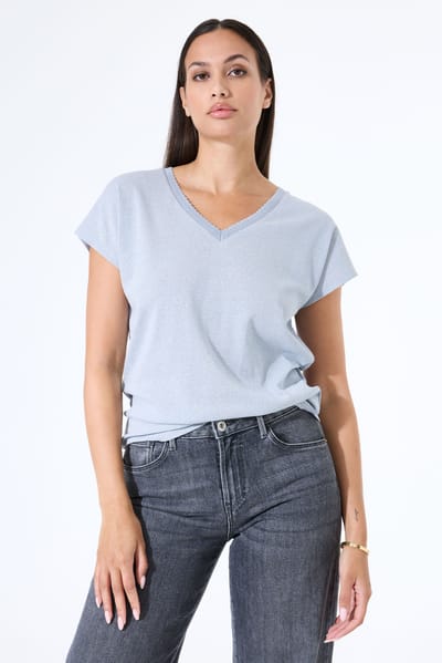 GARCIA Dames Effen T-shirt Blauw Korte mouw