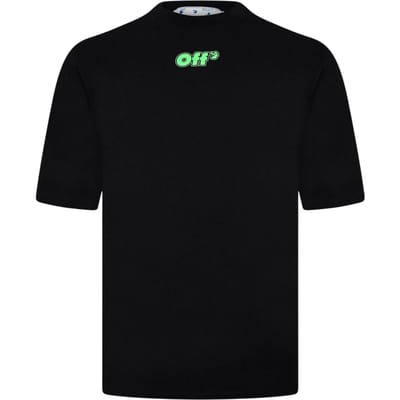 Off White Heren Genie Crew Neck Regular T-shirt (Zwart/Fluorescerend Groen)