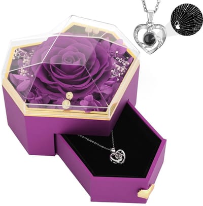 OmGoods - Dailygoody - Preserved Rose - Hartketting - Perfecte cadeau - Paarse kleur - Rozenjuweel - Voor moeder en vrouw - Inclusief geschenkdoos