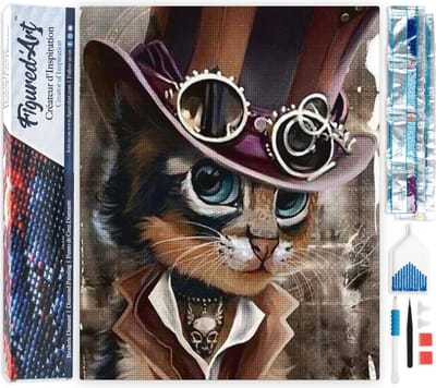 Figured'Art Diamond Painting set Volwassenen 40x50 cm Kat Gentleman - 5D DIY Art full drill vierkante diamant - Opgerold canvas