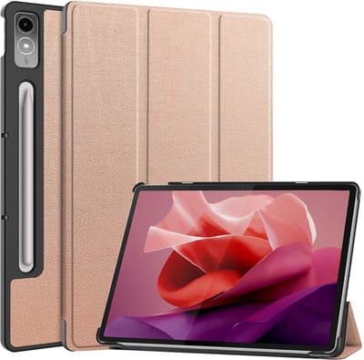Hoesje Geschikt voor Lenovo Tab P12 - Dun & Stevig - Trifold Bookcase - Hard Cover Case - Met Uitsparing Geschikt voor Lenovo Pen - Hardcover Book - Tablet Hoes - Rosé goud