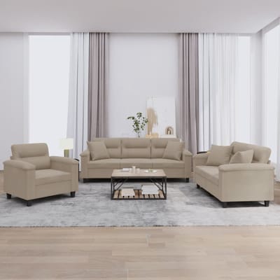 vidaXL - 3-delige - Loungeset - met - kussens - microvezelstof - taupe