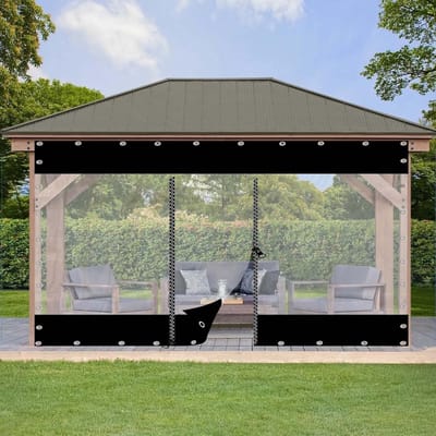 Waterdichte Buiten Gordijnen - Transparant Zeil - Terras Beschermen - Met Rits Deur - 350x250cm - Zwart