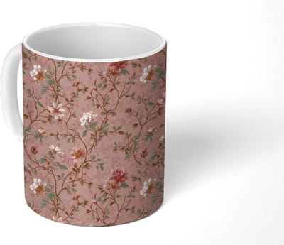 Mok - Koffiemok - Botanisch - Bloemen - Roze - Mokken - 350 ML - Beker - Koffiemokken - Theemok