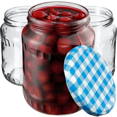 KADAX Inmaakpotten, jampotten, 720 ml, inmaakpotten met schroefdeksel, potten met schroefsluiting, voorraadpotten om in te leggen (blauw geruit, 8 stuks)