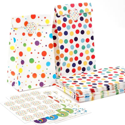 Dailygoods- Cadeauzakjes 50 stuks - Veelkleurig - Papieren zakjes 18 x 9 x 6 cm - Herbruikbaar - Snoepzakjes - Inclusief 78 stickers - Geschenkzakjes
