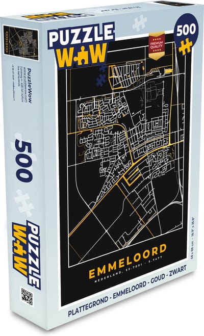 Puzzel Plattegrond - Emmeloord - Goud - Zwart - Legpuzzel - Puzzel 500 stukjes - Stadskaart