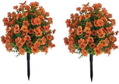 Kunstmatige Buxusbal 2-Stuks - Voor Tuin, Veranda & Outdoor - Met Grond Spike - Nep Bloemen Planten - Oranje