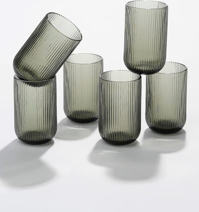 Mica Decorations Merlot Geribbelde Drinkglazen - Set van 6 - 400 ml - Glas -Grijs