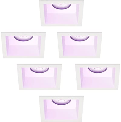 Ledvion – 6x Smart LED Inbouwspot Vierkant 85x85mm – Wit – Dimbaar – GU10 – RGB+CCT – 4.9W – IP20