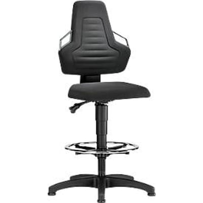 Werkstoel, glijders + voetenring, Supertec zwart, handgrepen grijs