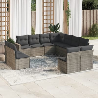 vidaXL - 11-delige - Loungeset - met - kussens - poly - rattan - grijs