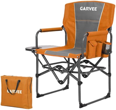 Campingstoel Opvouwbare - 58x51x92cm - Vouwstoel Draagbaar - Visstoel Buiten - Strandstoel - Zijtafel En Zijvak - 180kg Draagvermogen - Voor Camping Strand Picknick Sport - Oranje