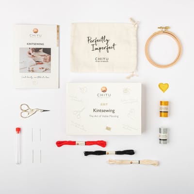 Japanse visible mending kit - Borduurpakket - Goud en zilver borduurgaren - 5 kleuren
