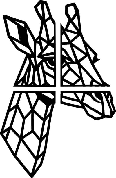 Giraffe line-art wanddecoratie – dierenkop wandbord – groot 76×49,2 cm – 4-delig – populierenhout zwart