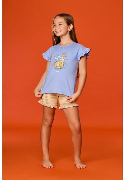 Pyjama meisjes woody str shortje franjes dieren - maat 104
