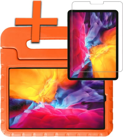 Hoesje - Geschikt voor Apple iPad Pro (2020) - 12.9 inch - Met Screenprotector - Kinderhoes Shockproof Bumper - Kidsproof Case - Tablet Hoes - Kinder Hoes Cover - Oranje