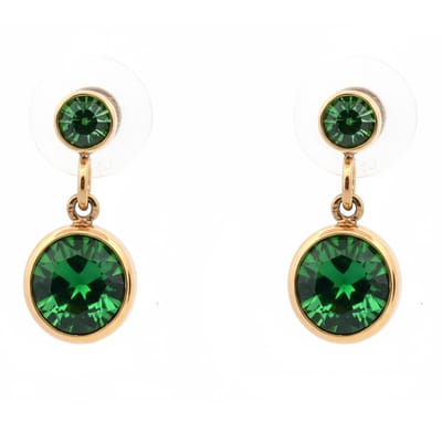 Stalen oorstekers - goudkleurig - gold plated - rond hangertje - groen - kristal steentjes