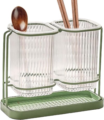 Keukengerei Organizer - Bestekhouder Opslag - Keuken Opruimen - Modern Transparant Design - 21 x 19.5 x 10 cm - Groen