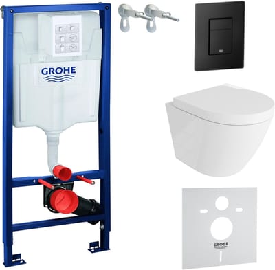 GROHE SOLIDO SOGO - Luxe Inbouwreservoir WC - Zwarte Even Drukplaat - Wit Hoogglans - Rimless Toiletset Compleet