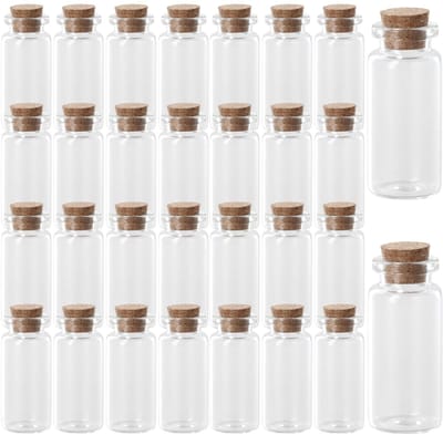 Dailygoods- Mini Glazen Flessen 30 Stuks - 10 ml - Kurkdeksels - Wensflessen - Decoratie - Kunst en Ambachten - Hoogwaardig Glas - Wensflesjes