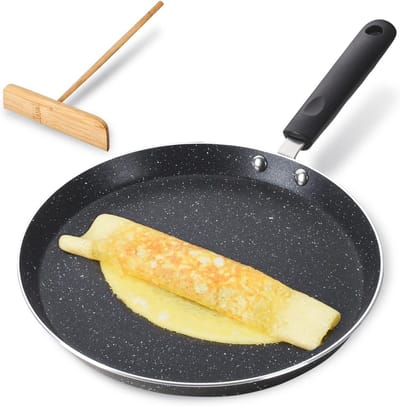 Crêpe Pan - Platte Koekenpan - Ontbijt Maken - Antiaanbak Granieten Coating - 105 Inch - Zwart