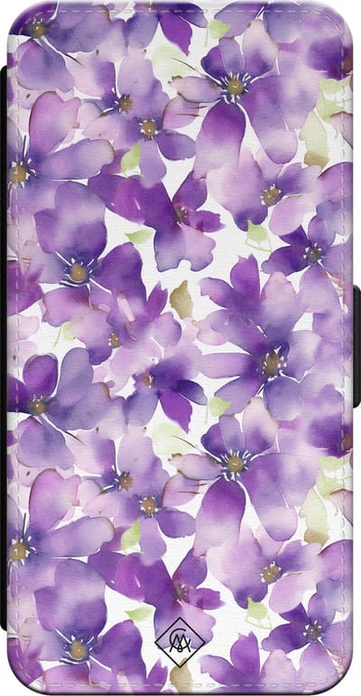 Casimoda® bookcase - Geschikt voor iPhone 15 - Hoesje met pasjeshouder - Floral Violet - Paars - Kunstleer