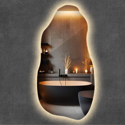 Wallfluent LED Grote Spiegel - Verlichte LED Spiegel - 50 cm x 100 cm - Makeup - Passpiegel - Decoratieve spiegel - Slaapkamerspiegel - Badkamerspiegel - Gang - Kleedkamer - Warm Wit 3000K - Energiezuinige Spiegel - Minimalistische Wandspiegel