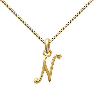 Amanto Ketting Letter N Gold - 925 Zilver Verguld - Alfabet - 9x18mm - 50cm