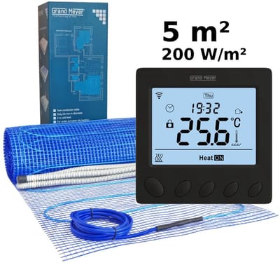 Elektrische vloerverwarmingsset 5 m², 200 W/m² + W390 Wi-Fi programmeerbare thermostaat