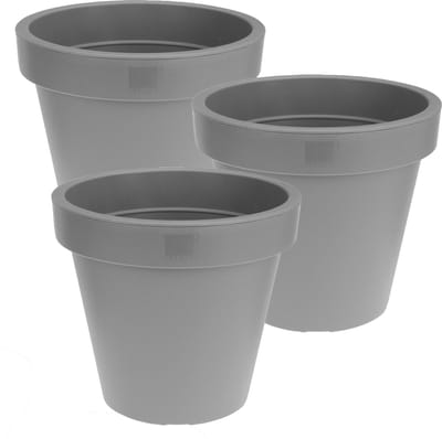 Prosperplast Bloempot/plantenpot voor binnen en buiten - 3x - D25 x H23 cm - lichtgrijs - kunststof