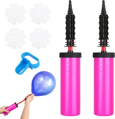 Ballonnenpomp Set - Handpomp Ballonnen - Feestdecoratie Maken - Inclusief Knoop- en Bindhulp - 2 Stuks - Roze
